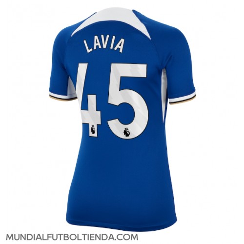 Camiseta Chelsea Romeo Lavia #45 Primera Equipación Replica 2023-24 para mujer mangas cortas